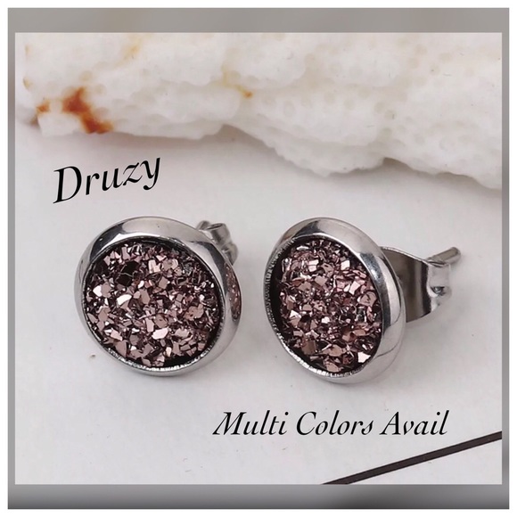 Pretty Girl Swag Jewelry Jewelry - Stainless Steel Sparkly Druzy Earrings